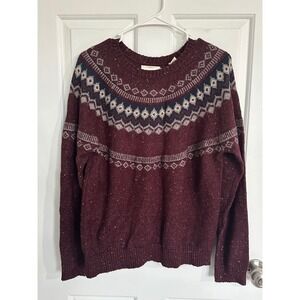 Weatherproof Vintage Men's Fair Isle Sweater Burgundy Marl Speckled XL